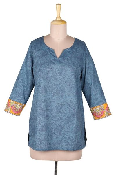 Alternate image for Block-Printed Cotton Tunic with Paisley Motif Paisley Buds
