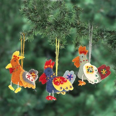 Alternate image for Handmade Wool Felt Ornaments Set of 3 Three French Hens