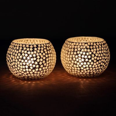 Alternate image for White Star Glass Mosaic Tealight Holders Pair Festive Stars