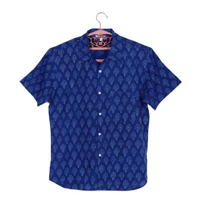 Alternate image for Mens Block-Printed Indigo Cotton Shirt from India Indigo Joy