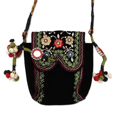 Alternate image for Floral Embroidered Sling in a Black Hue with Mirror Accents Dream Chaser