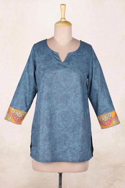Alternate image for Block-Printed Cotton Tunic with Paisley Motif Paisley Buds