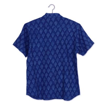 Alternate image for Mens Block-Printed Indigo Cotton Shirt from India Indigo Joy