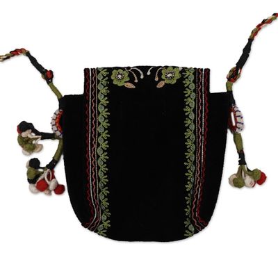 Alternate image for Floral Embroidered Sling in a Black Hue with Mirror Accents Dream Chaser