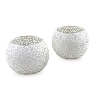Alternate image for White Star Glass Mosaic Tealight Holders Pair Festive Stars
