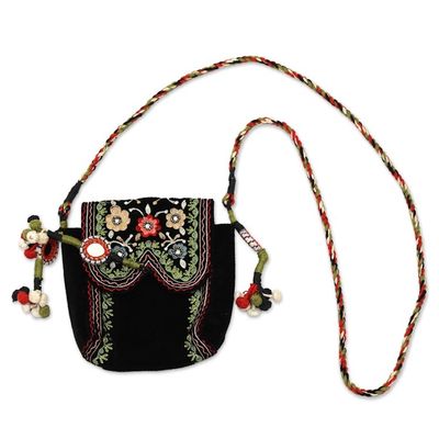 Alternate image for Floral Embroidered Sling in a Black Hue with Mirror Accents Dream Chaser