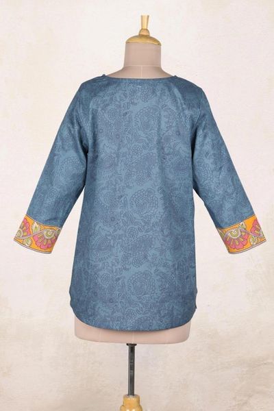 Alternate image for Block-Printed Cotton Tunic with Paisley Motif Paisley Buds