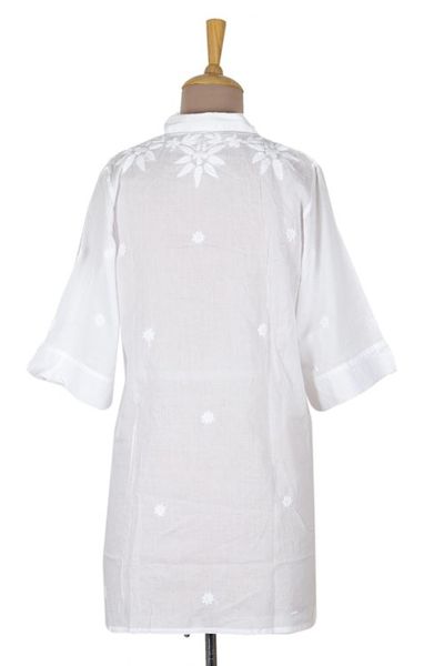 Alternate image for Chikankari Embroidered White Button Front Blouse Festive White
