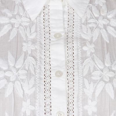 Alternate image for Chikankari Embroidered White Button Front Blouse Festive White