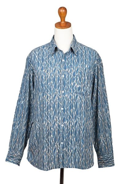 Alternate image for Mens Long-Sleeve Block-Printed Shirt from India Traditional Elegance