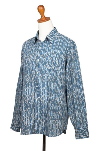 Alternate image for Mens Long-Sleeve Block-Printed Shirt from India Traditional Elegance