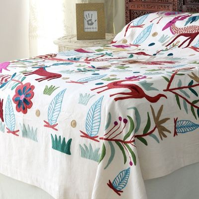 Alternate image for Animal Themed Twin Bedspread Hand Woven in India Jungle Frolic