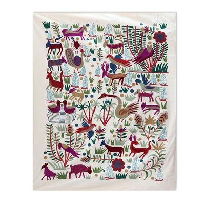 Alternate image for Animal Themed Twin Bedspread Hand Woven in India Jungle Frolic