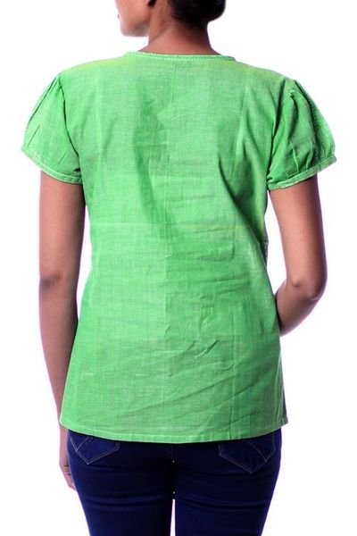 Alternate image for Hand Crafted Womens Paisley Cotton Embroidered Blouse Top Feminine Lime