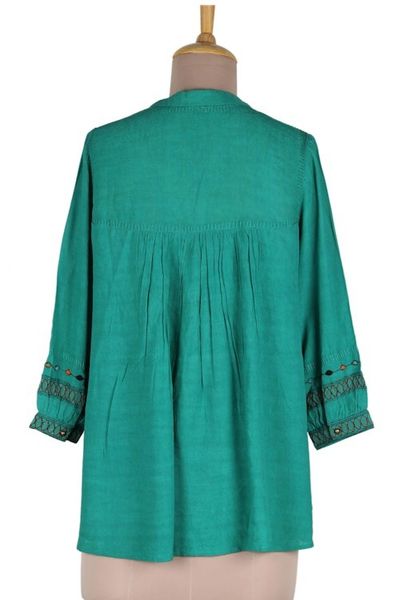 Alternate image for Embroidered Green Viscose Tunic Viridian Beauty
