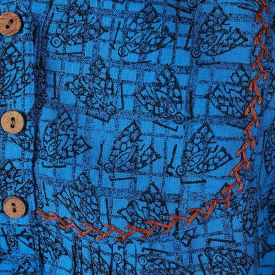 Alternate image for Block-Printed Patterned Blue Cotton Tunic from India Magical Spring