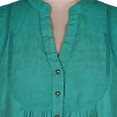 Alternate image for Embroidered Green Viscose Tunic Viridian Beauty
