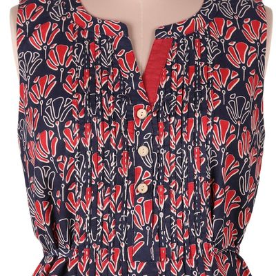 Alternate image for Blue and Red Print A-Line Cotton Dress Tulip Delight