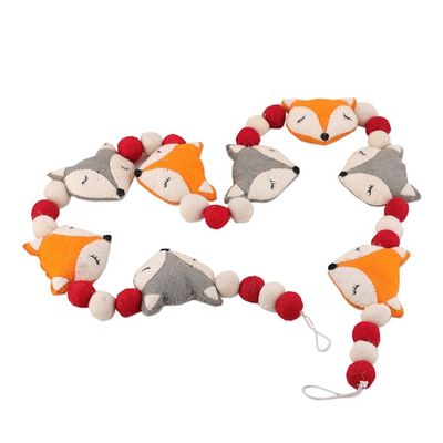 Alternate image for Fox-Themed Red and White Wool Felt Garland from India Fox Spirit