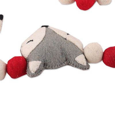 Alternate image for Fox-Themed Red and White Wool Felt Garland from India Fox Spirit
