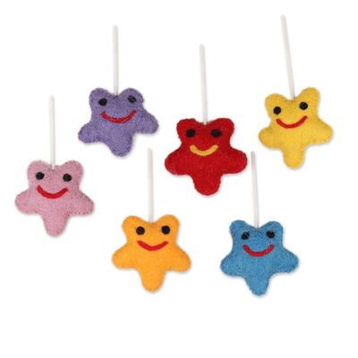 Alternate image for Assorted Wool Felt Star Ornaments from India Set of 6 Cheery Stars
