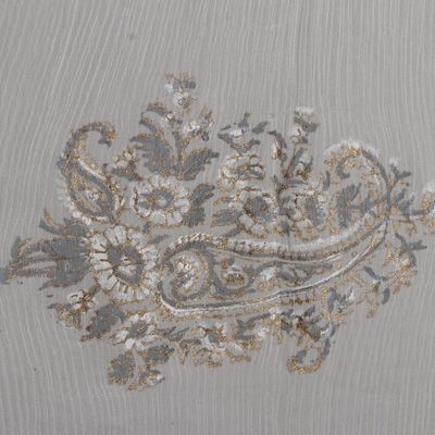 Alternate image for Block-Printed Paisley-Motif Viscose Shawl Grey Paisley