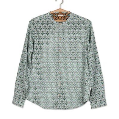 Alternate image for Mens Mandarin-Style Collar Cotton Shirt Floral Festivities