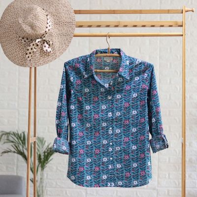 Alternate image for Printed Long Sleeve Cotton Shirt Floral Saga