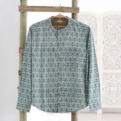 Alternate image for Mens Mandarin-Style Collar Cotton Shirt Floral Festivities