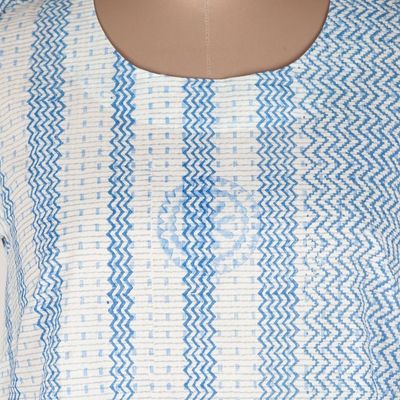 Alternate image for Block Printed White Cotton Top with Light Blue Stripe Detail Waves of Blue