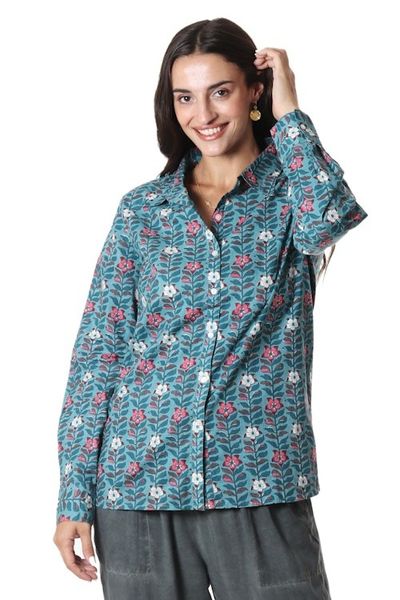 Alternate image for Printed Long Sleeve Cotton Shirt Floral Saga