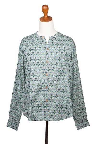 Alternate image for Mens Mandarin-Style Collar Cotton Shirt Floral Festivities