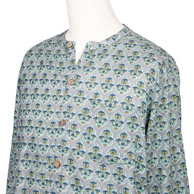 Alternate image for Mens Mandarin-Style Collar Cotton Shirt Floral Festivities