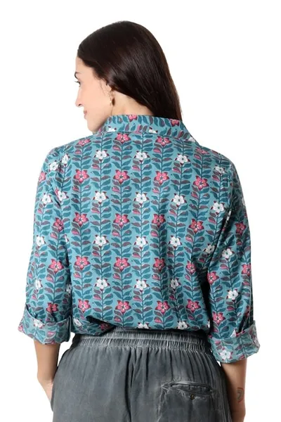 Alternate image for Printed Long Sleeve Cotton Shirt Floral Saga