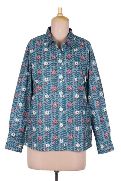 Alternate image for Printed Long Sleeve Cotton Shirt Floral Saga