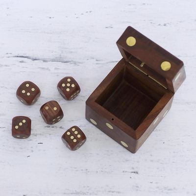 Alternate image for Wood Dice Set with Matching Box from India Game of Chance