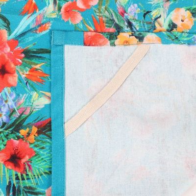 Alternate image for Set of 3 Turquoise Cotton Dish Towels with Floral Motifs Floral Affection