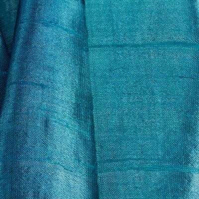 Alternate image for Artisan Crafted 100 Silk Teal Wrap Scarf from Thailand Peacock Blue