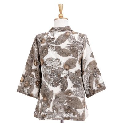 Alternate image for Eco-Friendly Cotton Leaf-Motif Collared Shirt Ivory Botanicals