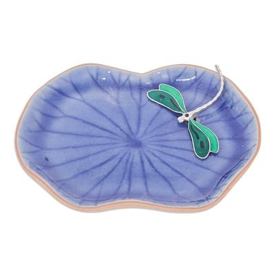 Alternate image for Handcrafted Blue Dragonfly-Themed Celadon Ceramic Catchall Dreamy Dragonfly