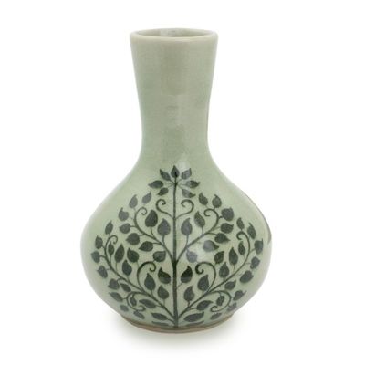 Alternate image for Fair Trade Thai Celadon Vase with Bodhi Tree Motif Thai Bodhi