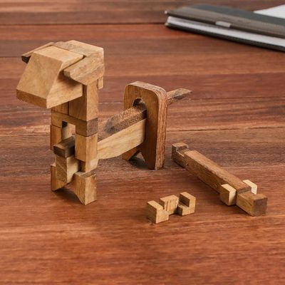 Alternate image for Handcrafted Wood Dog-Shaped Puzzle from Thailand Excited Puppy