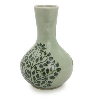 Alternate image for Fair Trade Thai Celadon Vase with Bodhi Tree Motif Thai Bodhi