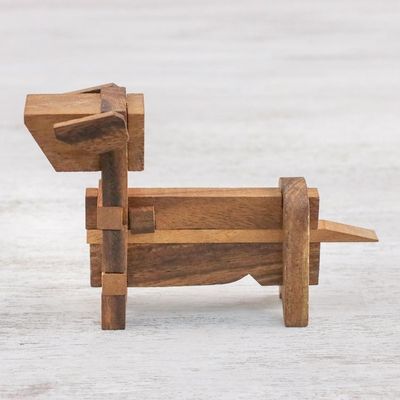 Alternate image for Handcrafted Wood Dog-Shaped Puzzle from Thailand Excited Puppy