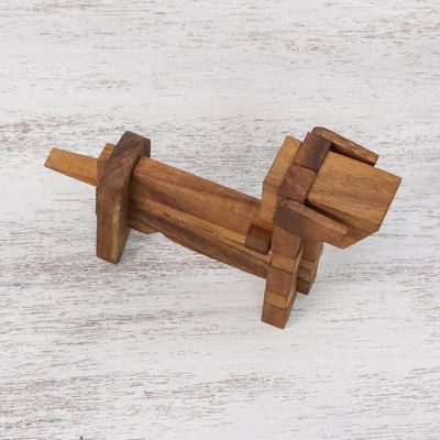 Alternate image for Handcrafted Wood Dog-Shaped Puzzle from Thailand Excited Puppy