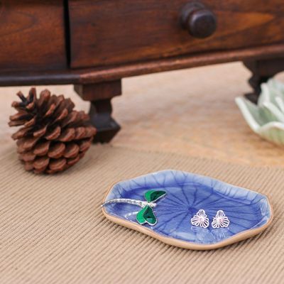 Alternate image for Handcrafted Blue Dragonfly-Themed Celadon Ceramic Catchall Dreamy Dragonfly