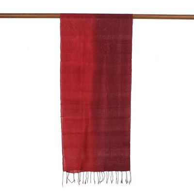 Alternate image for Ruby Red Tie-Dyed Handwoven Silk Scarf with Fringe Ruby Love
