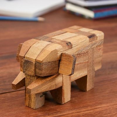 Alternate image for Rain Tree Wood Elephant Puzzle from Thailand Elephant Puzzle