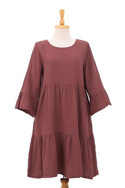 Alternate image for Double-Gauze Cotton Tunic Dress in a Cranberry Hue Cranberry Trends