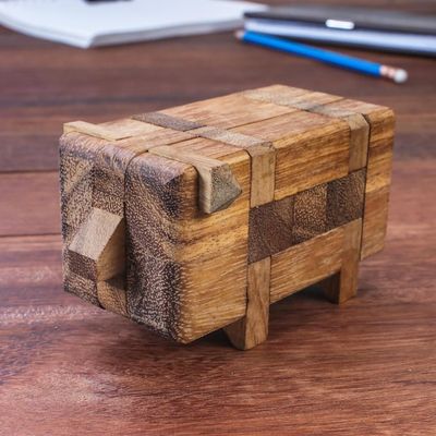 Alternate image for Rain Tree Wood Pig Puzzle from Thailand Piggy Puzzle